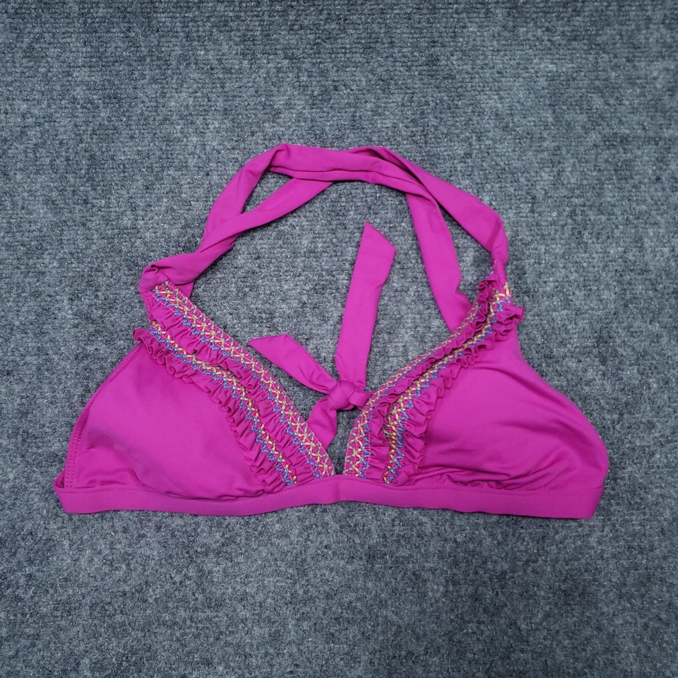 Top de bikini Lucky Brand para mujer L grande rosa con volantes halter correa cruzada corbata Foto 1 de 4