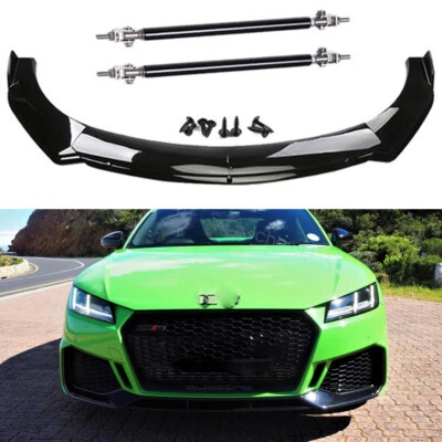 For Audi TT RS Front Bumper Lip Spoiler Splitter 4PCS Strut Rod Glossy Black - Image 1 of 4