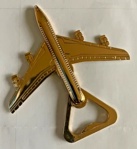 Airplane Bottle Opener 4" Gold-Colored Metal Jet Aviation Barware  - Picture 1 of 4