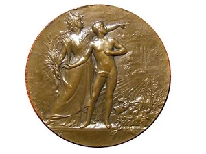 Art Nouveau Military Preparation Bronze Medal by Lucien COUDRAY / M35 - Picture 1 of 3