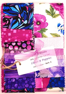 Patchworkstoff Jelly Roll Strips 12 Stk. Benartex Lilacs and Poppies 2,5x44" - Bild 1 von 3