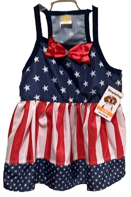 SimplyDog Red White & Blue-Stars & Stripes Dog Dress Patriotic Apparel- Size Lrg - Image 1 of 4