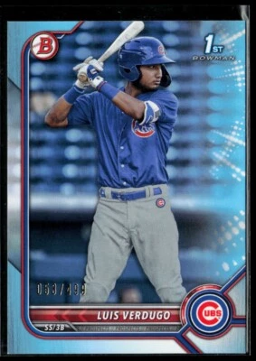 2022 Bowman Prospects Sky Blue #BP-147 Luis Verdugo RC 053/499 - Image 1 of 2