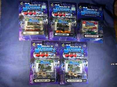 J5-5 MUSCLE MACHINES - LOT OF 5 - ‘42 MILITARY JEEP ‘56 SAFARI - NIB -1:64 SCALE - Image 1 of 4