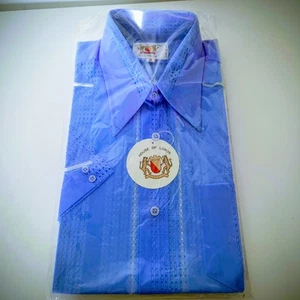 Vintage 70s House of Lords Blue Nylon Mesh Shirt M Korea NOS Deadstock - Picture 1 of 7