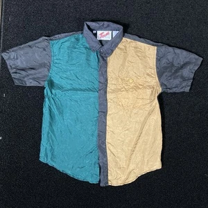 vintage shirt kids colorblock multicolor Silk button up large touch L - AB178 - Picture 1 of 16