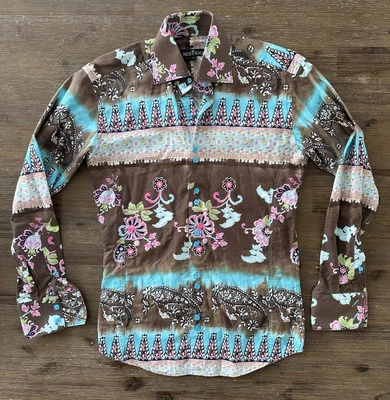 Bertigo Dress Shirt Mens Size 2 All Over Print Bold Damask Floral Colorful Blue - Image 1 of 4