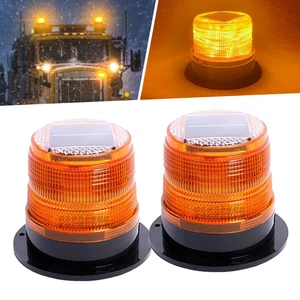 2PCS Solar Power LED Beacon Strobe Light Amber with Magnetic Base Flashing Light - Bild 1 von 9