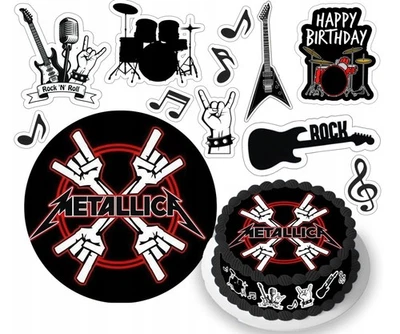 MARKENLOS Hard Rock Essbar Zuckermasse Tortenbild Tortenaufleger + 4 Muffin