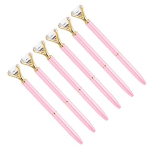 6 Pcs Black Ink Ballpoint Pen with Crystal Diamond, Twist Design Style 1(Pink) - Picture 1 of 5