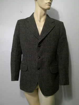 Chaqueta Abrigo Deportivo Harris Tweed Verde Oscuro Tejida a Cuadros Años 60 De Colección Foto 1 de 4