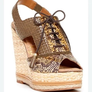Sam Edelman Tinley wedge Brown and beige Wedge Sandals with tassel size  8 NEW - Picture 1 of 6
