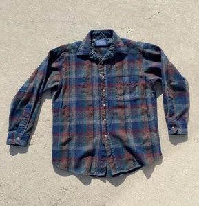 Vintage Virgin Wool Pendleton Plaid Button Down Flannel Size Large - Picture 1 of 12