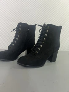 Journee Collection Women's Baylor Lace Up Bootie Black Size 9 Easy On/off Zipper - Picture 1 of 9