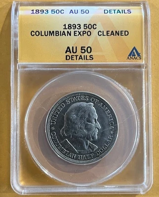 1893 Columbian Exposition Commemorative_50c_ Half Dollar, AU 50 Details_Cleaned - Image 1 of 2