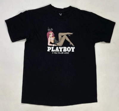 Playboy Pin Up Sexy Niña Gráfica Camiseta Mujer Mediana Negra Manga Corta Foto 1 de 4