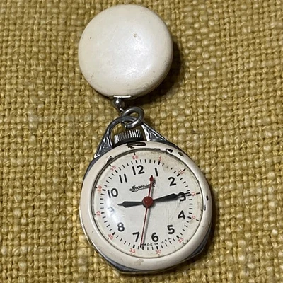 Antique Ingersoll Nurse Pocket Watch 1940’s  Retractable Pin White 32mm Y4 - Image 1 of 4