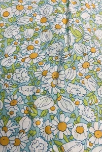 VTG Mod Florals White Orange & Green on Light Blue Background BTFQ - Picture 1 of 6