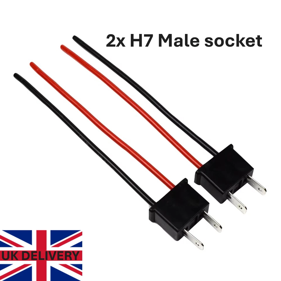 2x H7 Male Sockets Bulb Holders Light LED HID XENON 12-24V Fog Headlight Pigtail - Image 1 of 4