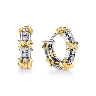 Tiffany & Co. Schlumberger Sixteen Stone Earrings Platinum 18k Gold Diamond .60c - Image 1 of 4