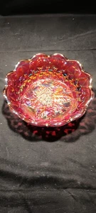 Fenton Red Carnival Glass Grape Centerpiece Bowl With Ruffled Edge 6" Diameter - Picture 1 of 17