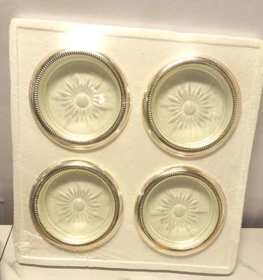 Juego de 4 posavasos enchapados en plata y vidrio Italia de colección Foto 1 de 3