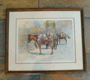 ORIGINAL WATERCOLOR by ROSE EDIN  BURROWS AT THE WALL / DONKEYS / MWS - Picture 1 of 15