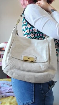 Bolso de Hombro Coach Kristin Exótico Cocodrilo Cuero Blanco Repujado - 22925 Foto 1 de 4