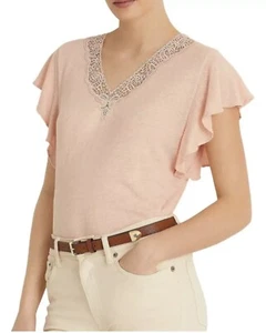 Top LAUREN Ralph Lauren mezcla de lino mangas aleteadas venta al por menor $89 grande - Imagen 1 de 4
