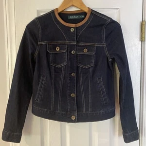 Lauren Ralph Lauren Women's Denim Jacket w/ Leather Trim Collar - Size XS - EUC - Picture 1 of 3