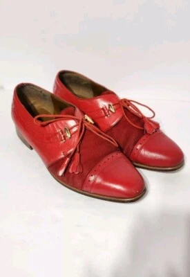 Sapatos sociais masculinos vintage de couro vermelho com borla de camurça Giorgio Brutini 9,5 - Imagem 1 de 4