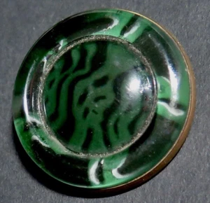 LG Med Antique DUG Button - Marbleized Green, Black & White Design Under Glass - Picture 1 of 7