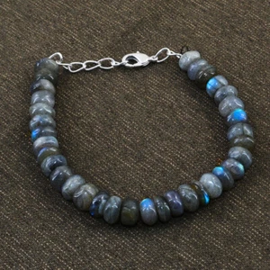 160.00 Cts Natural 8" Long Blue Flash Labradorite Round Beads Bracelet (DG) - Picture 1 of 1