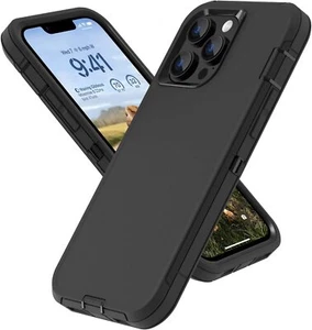 For iPhone 14 13 12 11 Pro 6 7 8 Max XR Shockproof Black Hard Case +Glass Screen - Picture 1 of 12