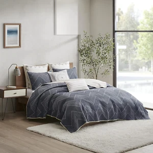 Reversible Cotton Quilt Set - Trendy Chevron Design Summer Cover Breathable Cove - Picture 1 of 12