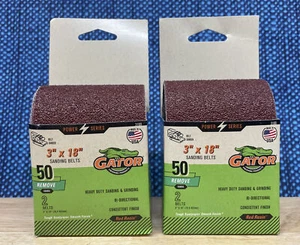 2 Packs Gator 3169 50 Grit Heavy Duty Alum. Oxide Coarse Sanding Belts 3 x 18” - Picture 1 of 2