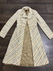 Vintage TALULA BABATON Wool Beige Striped Coat Size XXS. - Picture 1 of 9