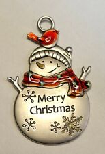 Snowman "Merry Christmas " Cardinal Red Scarf Pewter Finish 2.5" Tall 