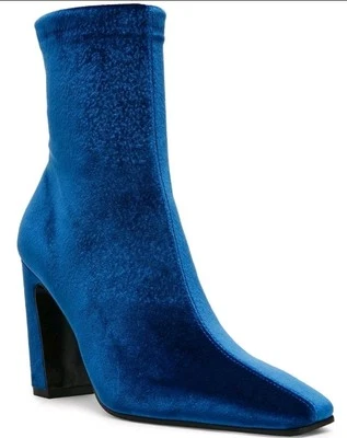 Bota Steve Madden Vinka Velvet Block Heel Snip Toe 3.5", Azul, 10 - NOVA! - Imagem 1 de 4