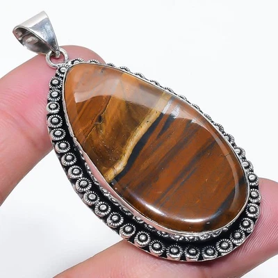 Colgante de piedras preciosas ojo de tigre de hierro con forma de pera hecho a mano joyería de regalo 2,7" FP 2957 Foto 1 de 4