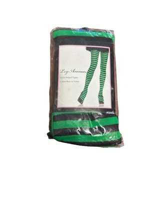 Nuevas medias Leg Avenue de nailon a rayas negras y verdes para mujer OS (7100) Foto 1 de 4