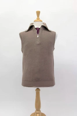 全新带标签 $1650 Brunello Cucinelli 男式无袖罗纹 1/2 拉链毛衣 50/40US A258 — 第 1/4 张图片