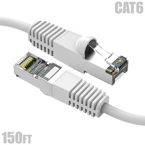 150FT Cat6 RJ45 Ethernet LAN Network SSTP Cable Shielded Copper Wire 26AWG White - Afbeelding 1 van 5