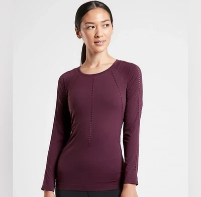Top Athleta Foothill Corte Ojales Manga Larga Granate Nylon Talla S Foto 1 de 4
