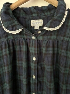 Lanz of Salzburg Nightgown Tartan Flannel Nightgown Lace Collar Christmas S - Image 1 of 4