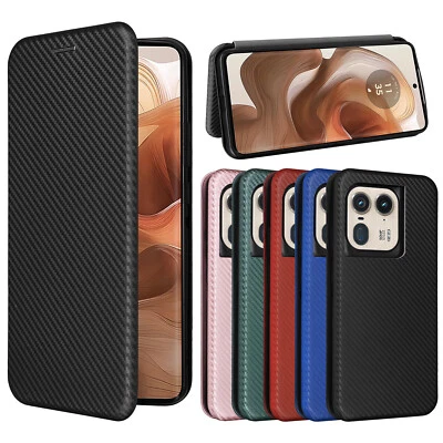 For Motorola Edge 50 Ultra, Luxury Flip Carbon Fiber Wallet Card Case Cover - Image 1 of 4
