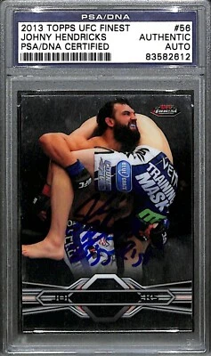 Tarjeta firmada por Johny Hendricks 2013 Topps Finest UFC #56 PSA/DNA gema como nueva 10 automática Foto 1 de 4