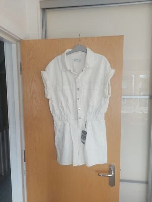 Denim White Short Boilersuit From Primark - Size 14 - Image 1 of 4