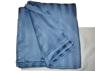 QVC BLUE DAMASK DOBBY STRIPE (1) KING/CALIFORNIAK KING FLAT SHEET 107X104 - Image 1 of 4