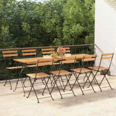 Folding Bistro Chairs 8 pcs Solid Wood Teak and Steel vidaXL - Image 1 of 4